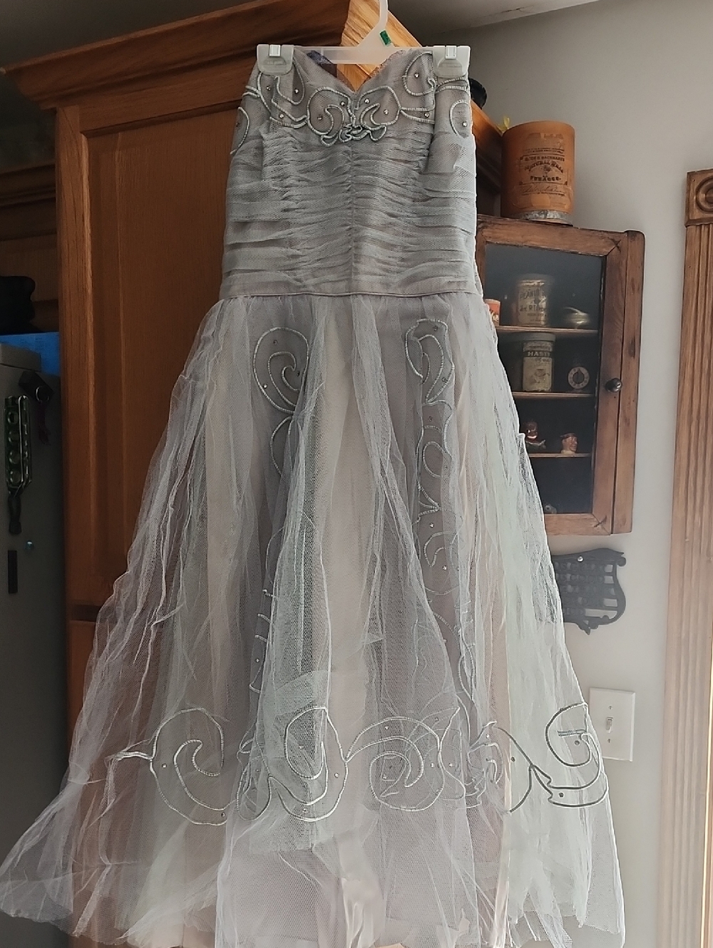Vtg Dance Originals By Fred Perlberg Light Gray Tulle Strapless Dress